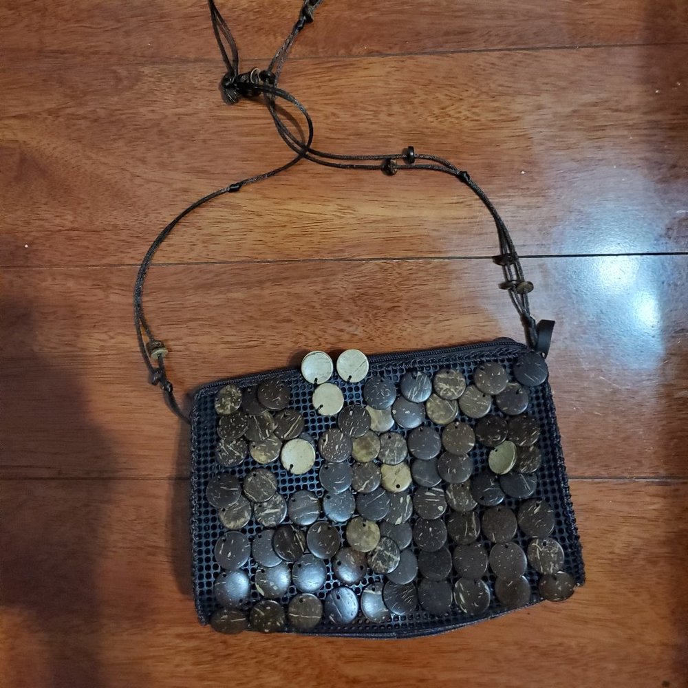 60's MOD retro wood crafted pieces on small purse